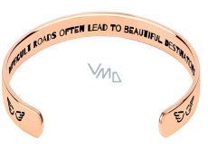 Stainless steel bracelet gold-plated with engraving Heavy roads..., open cuff, 2.5 mm