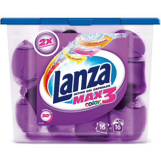 Lanza Max3 Color gel capsules for washing colored laundry 16 pcs x 30 ml (506 g)