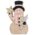 Wooden snowman with pink scarf to stand 15 cm