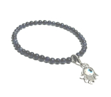 Sapphire + Fatima's hand removable pendant, bracelet elastic natural stone, ball 4 mm / 16-17 cm, stone of wisdom, truth and intuition