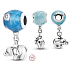 Charm Sterling silver 925 Elephant with blue balloon, pendant on bracelet family