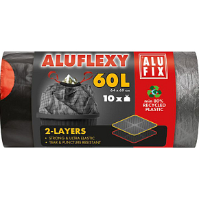 Alufix waste bags, retractable, 33µ, 64 x 69 cm, 60 l, 10 pcs