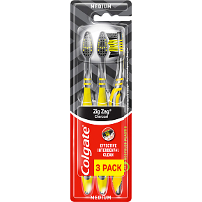 Colgate Zig Zag Charcoal Toothbrush, medium, 3 pcs