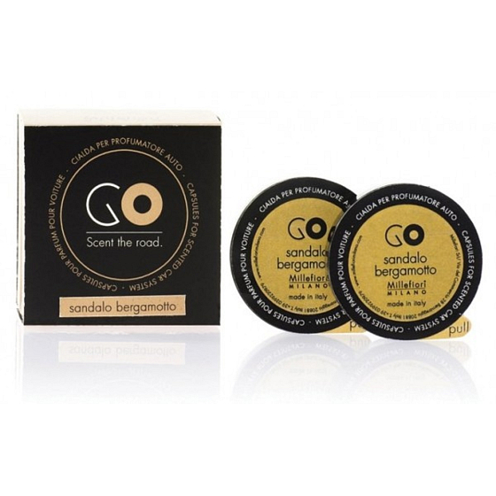 Millefiori Milano Go Sandalo Bergamotto - Sandalwood and Bergamot car fragrance refill, smells up to 2 months 2 pieces x 13 g