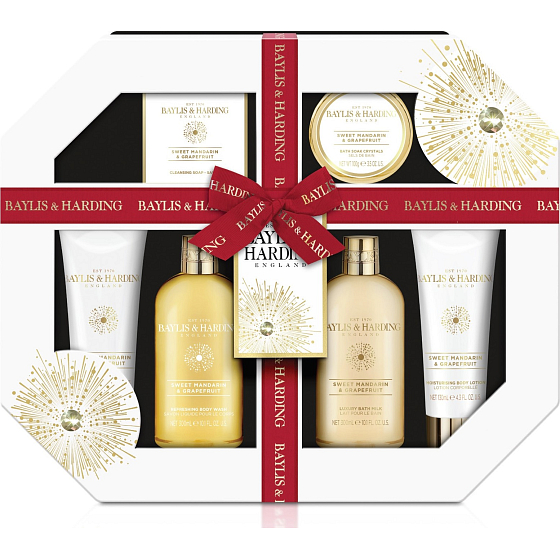 Baylis & Harding Sweet Tangerine and Grapefruit Cleansing Gel 300 ml + bath milk 300 ml + soap 150 g + shower cream 130 ml + body lotion 130 ml + bath salt 100 g, cosmetic set