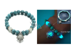 Tyrkenite glow-in-the-dark light-blue, bracelet elastic natural stone, ball 8 mm / 16-17 cm, stone of young people, looking for a life goal