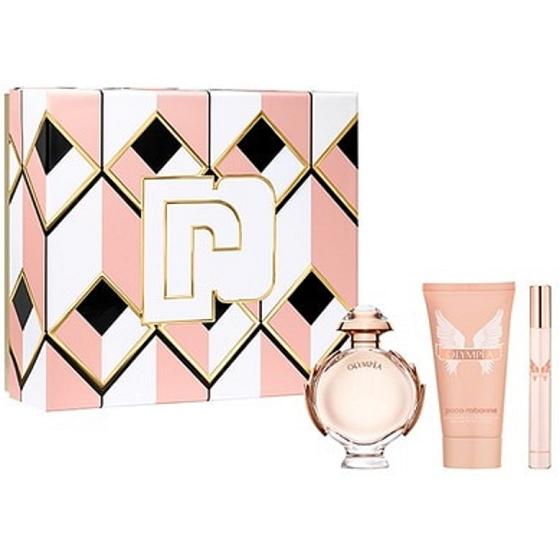 Paco Rabanne Olympea eau de parfum 50 ml + body lotion 75 ml + eau de parfum 10 ml miniature, gift set for women