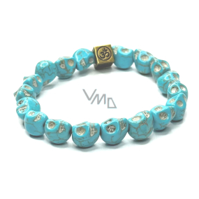 Tyrkenite Skull hand carved with royal mantra Ohm bracelet elastic natural stone 8 x 10 mm / 16-17 cm, stone of young people, looking for life purpose