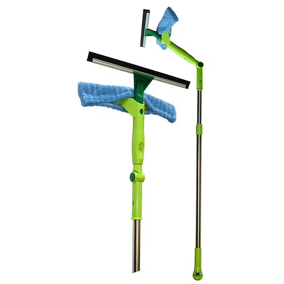 Spokar Green Line GL07 Window Squeegee 33cm combined, highly absorbent removable microfiber cover, rubber molding, stainless steel telescopic stick