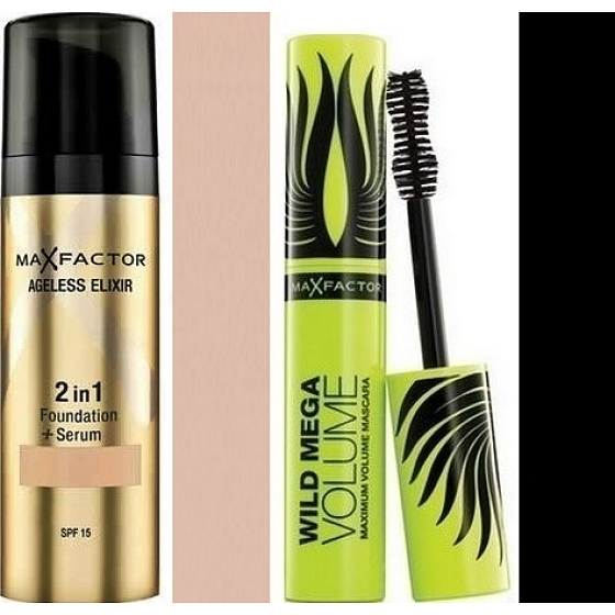Max Factor Ageless Elixir makeup 2in1 50 Natural 30 ml + Wild Mega Volume mascara black 11 ml