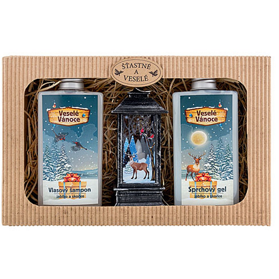 Bohemia Gifts Merry Christmas shower gel 200 ml + hair shampoo 200 ml + Lantern, cosmetic set