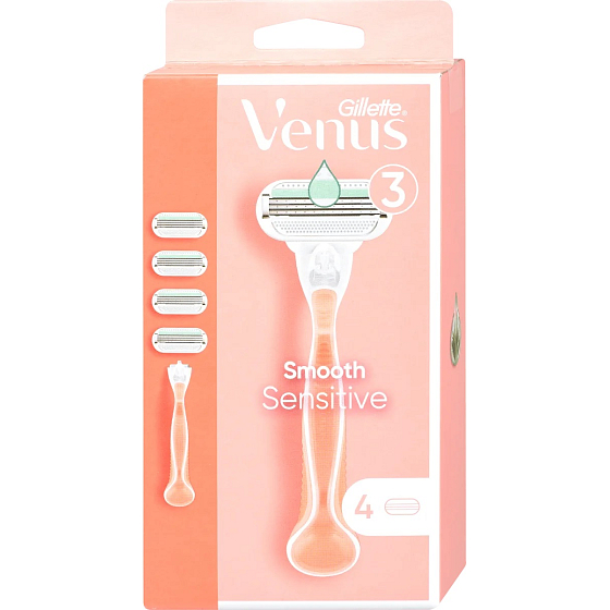 Gillette Venus Smooth Sensitive razor with 3 blades + 4 replacement heads for women