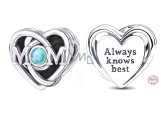 Charm Sterling silver 925 Openwork charm for mom and heart, bead on bracelet family