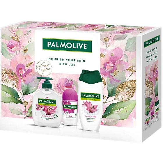 Palmolive Naturals Orchid & Milk shower gel 250 ml + Naturals Orchid & Milk liquid soap 300 ml + Luxurious Soft antiperspirant roll-on 50 ml, cosmetic set for women