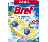 Bref Power Aktiv 4 Formula Lemon toilet block for hygienic cleanliness and freshness of your toilet, colours water 51 g