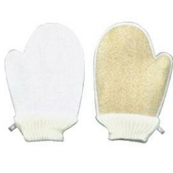 Luffa Cylindrica Massage Glove + Terry Cloth Glove 16 x 24 cm suitable for allergy sufferers 1 piece