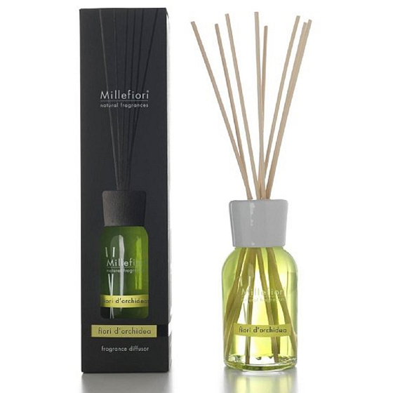 Millefiori Milano Natural Fiori D´Orchidea - Orchid flowers Diffuser 500 ml + 12 stems in the length of 35 cm for large spaces lasts 6-7 months