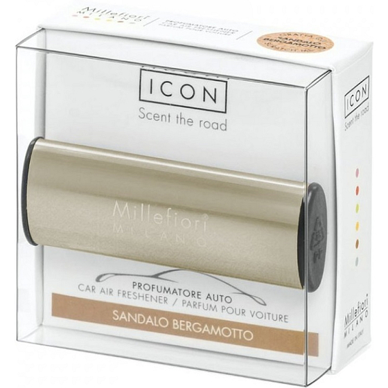 Millefiori Milano Icon Sandalo Bergamotto - Sandalwood and Bergamot car fragrance Metallo bronze gloss smells up to 2 months 47 g