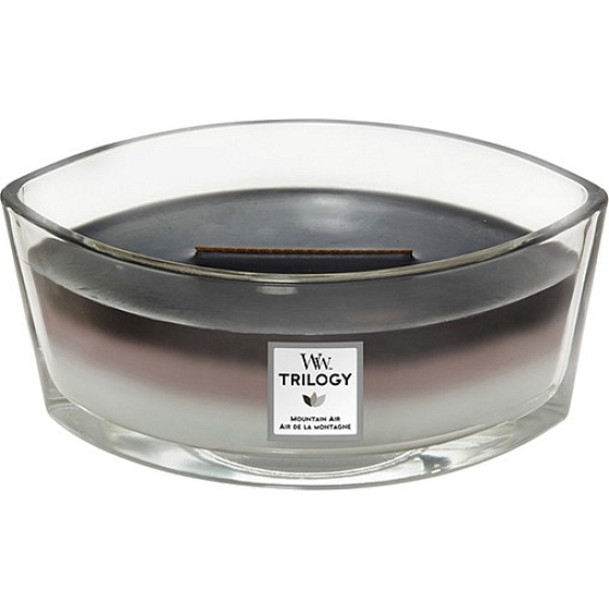 WoodWick Trilogy Mountain Air - Mountain air scented candle with wooden wide wick and glass boat lid 453 g