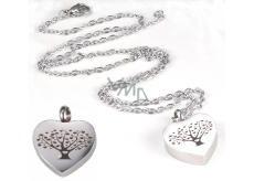 Commemorative urn pendant, Heart, tree of life waterproof, stainless steel 20 x 26 mm