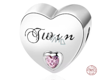Charm Sterling Silver 925 Twin Hearts, Bead for Family Bracelet