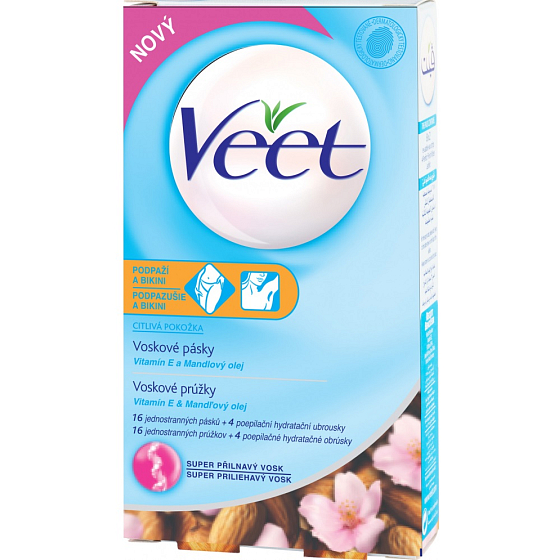 Veet Easy-Gel Wax Strips for Sensitive Skin - Bikini and Underarms 16 pieces + Perfect Finish Wipes for Final Care 3 pieces