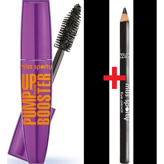 Miss Sports Pump Up Booster Mascara 001 Extra Black 12 ml + Eye Pencil 001 Magic 1.2 g