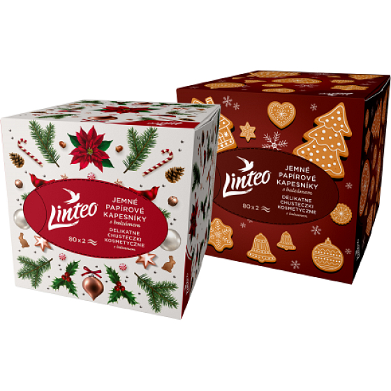 Linteo Paper handkerchiefs with balm 2 ply 80 pieces Brown-white white cube