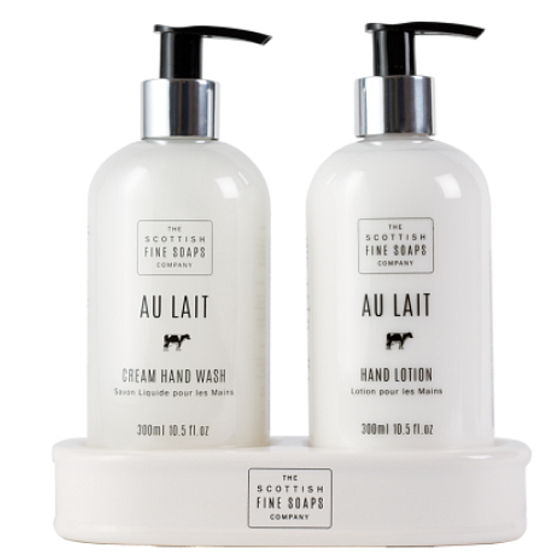 Scottish Fine Soaps Au Lait liquid soap dispenser 300 ml + hand lotion dispenser 300 ml, duo set