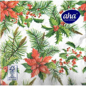 Aha Paper napkins 3 ply 33 x 33 cm 20 pieces Poinsettia, twigs of needles