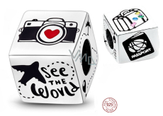 Sterling Silver 925 Travel the World Cube Charm, Travel Bracelet Bead
