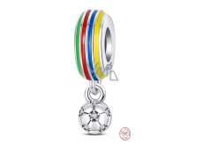 Charm Sterling silver 925 Euro 2024 Football coloured, bead on bracelet sport