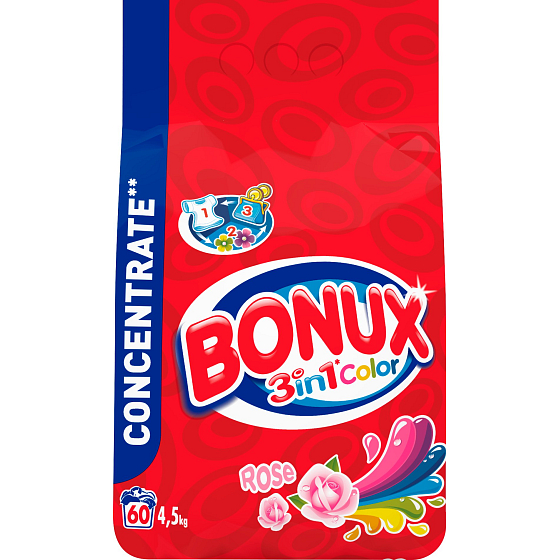 Bonux Color Rose 3in1 washing powder for colored laundry 60 doses of 4.5 kg