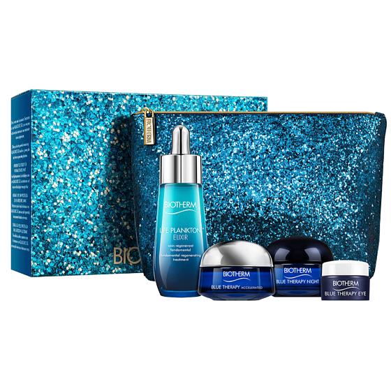 Biotherm Life Plankton Elixir Serum 30 ml + Blue Therapy eye cream 5 ml + Blue Therapy day cream 15 ml + Blue Therapy night cream 15 ml + travel cosmetic bag, cosmetic set