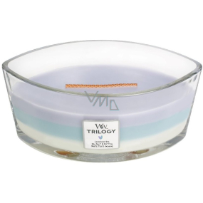 WoodWick Trilogy Calming Retreat - Soothing and Relaxing Scented Candle with Wooden Wide Wick and Glass Lid Boat 453 g