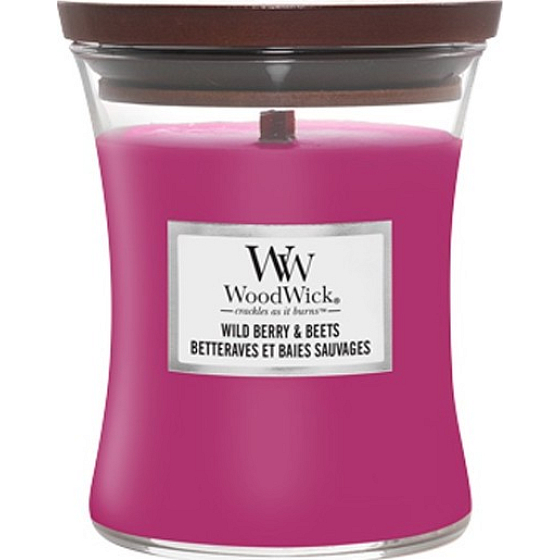 WoodWick Wild Berry & Beets scented candle with wooden wick and lid glass medium 275 g