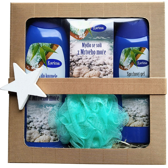Karima Dead Sea bath foam with Dead Sea salt 480 ml + shower gel with Dead Sea salt 280 ml + toilet soap with Dead Sea salt 100 g + massage washcloth, cosmetic set