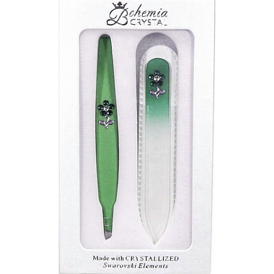 Bohemia Crystal Swarovski glass file 9 cm + tweezers 9.5 cm, gift set 1 piece