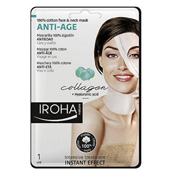 Iroha Anti-Age Cotton face and neck mask with collagen and hyaluronic serum 30 ml