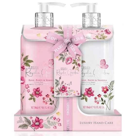 Baylis & Harding Rose, Poppy and Vanilla liquid soap 300 ml + hand milk 300 ml, cosmetic set