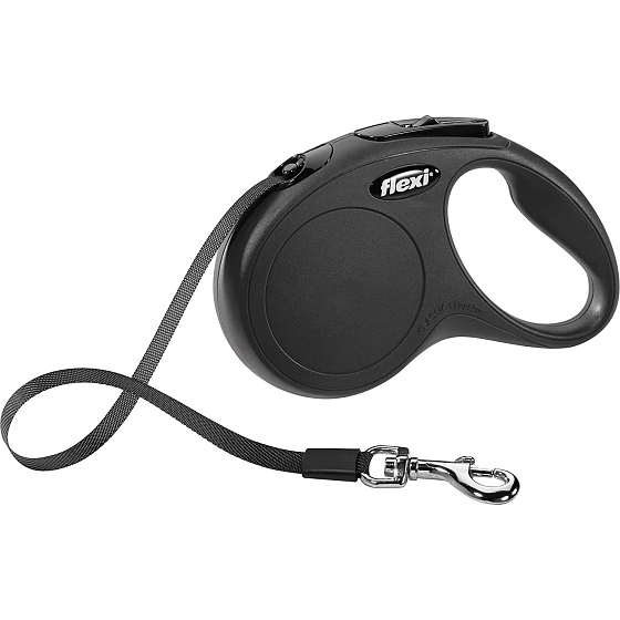 Flexi New Classic Original Tape Retractable Dog Leash for Dogs up to 15 kg, Black, S Small, Length 5 m