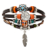 Leather multi-layer bracelet, feather + moon/sun symbol, adjustable size