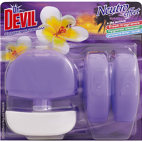 Dr. Devil 3-in-1 Sunset Blossom liquid toilet block, basket + refill 3× 55 ml