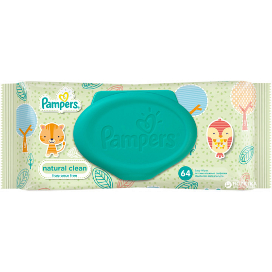 Pampers Natural Clean with Camomile Wet Wipes for Very Sensitive Skin for Kids 64 Pieces, Non-Fragrant