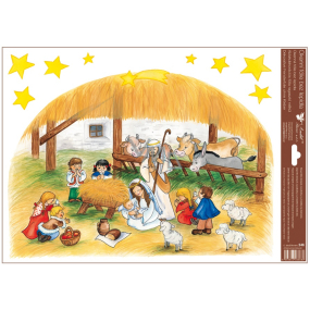 Window foil without glue colored Czech Christmas - large Nativity scene 30 x 42 cm