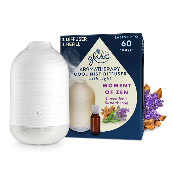 Glade Aromatherapy Cool Mist Diffuser Moment of Zen Lavender + Sandalwood Diffuser led backlight, color white, 1 + 17,4 ml
