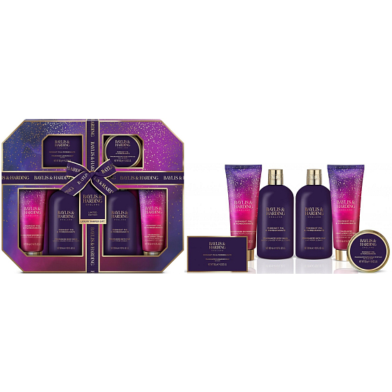 Baylis & Harding Fig and Pomegranate shower gel 300 ml + bath milk 300 ml + solid soap 150 g + shower cream 130 ml + body lotion 130 ml + bath crystals 100 g, cosmetic set for women