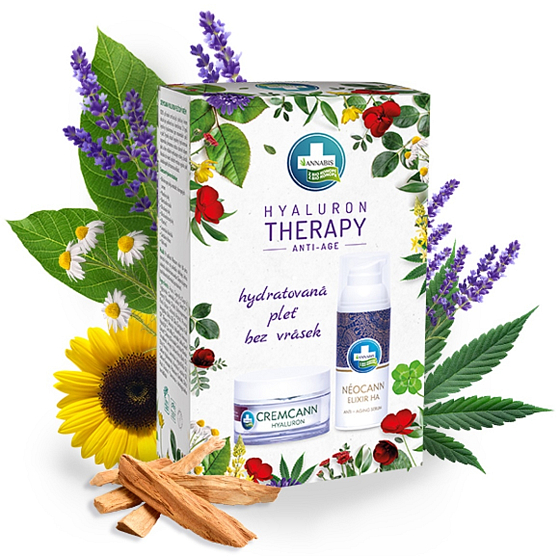 Annabis Hyaluron Therapy Cremcann Hyaluron natural moisturizer 50 ml + Néocann Elixir HA lifting serum 50 ml, cosmetic set for women