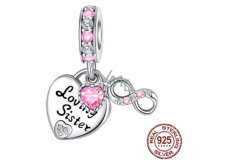 Charm Sterling Silver 925 Sisters Forever Double Heart and Infinity, 3-in-1 Love Bracelet Pendant