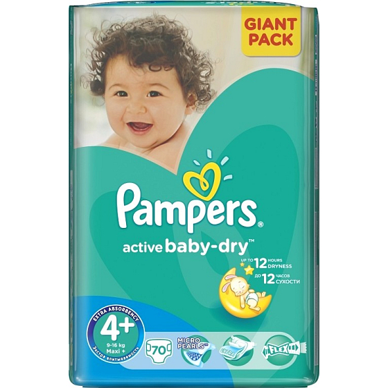 Pampers Active Baby Dry 4+ Maxi Plus 9-16 kg diaper panties 70 pieces